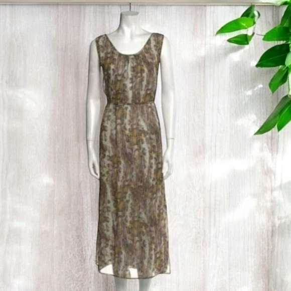 Jenni Kayne Silk Midi Dress Women's Size XS - Animal Print Sleeveless Elegance